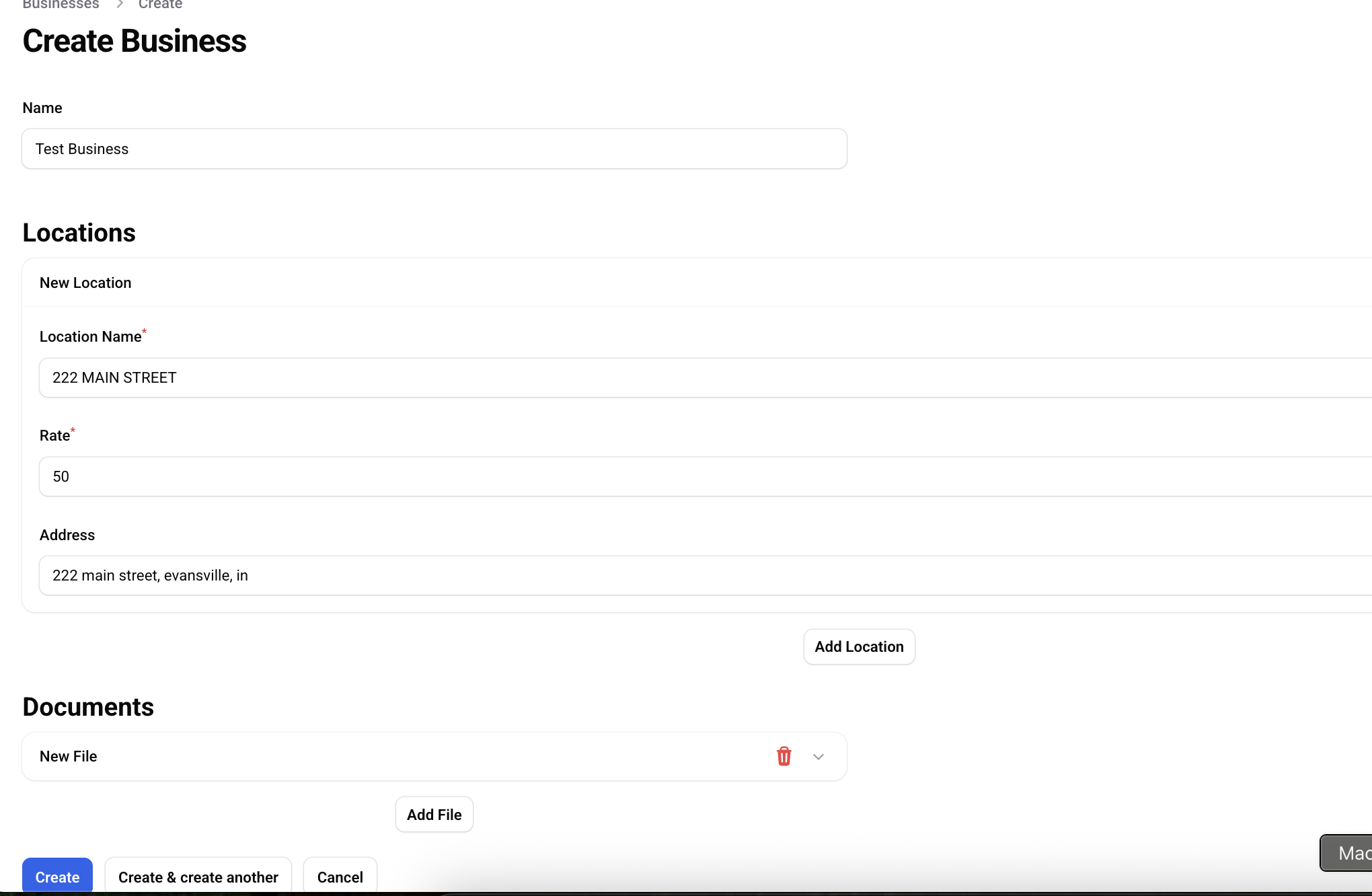 Create Business Screenshot