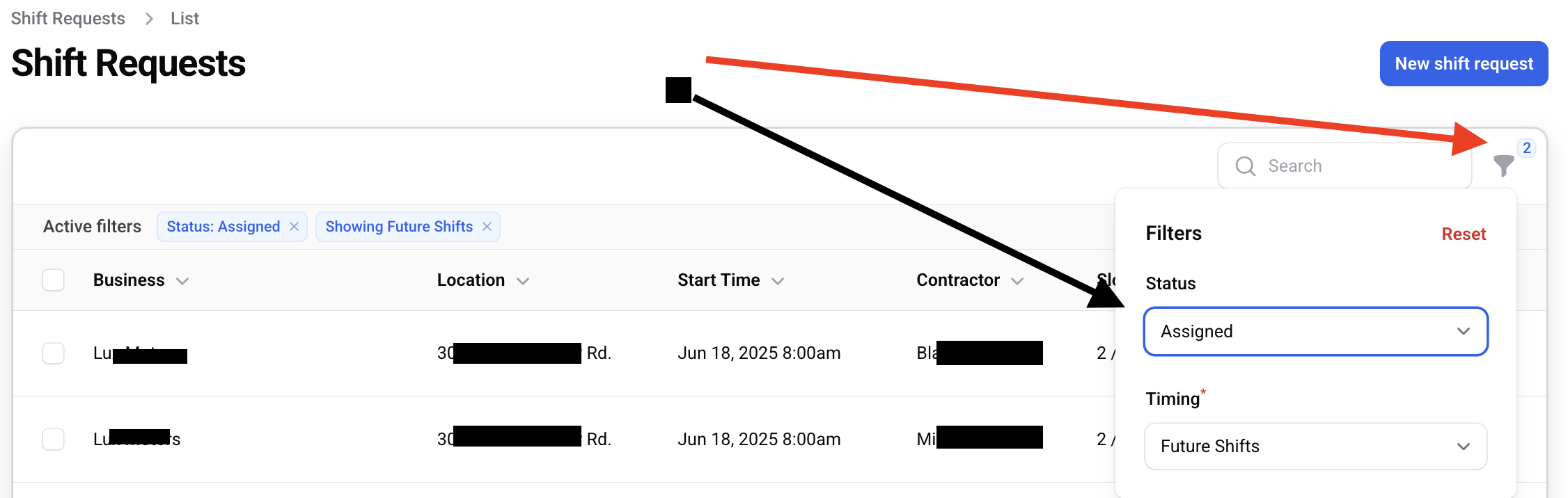 Filter Shift Requests