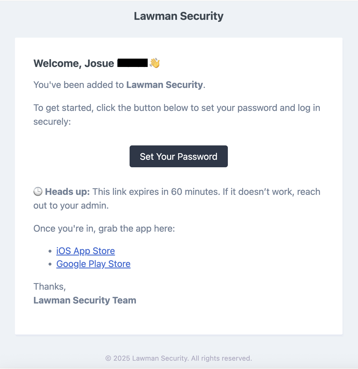 Welcome Email